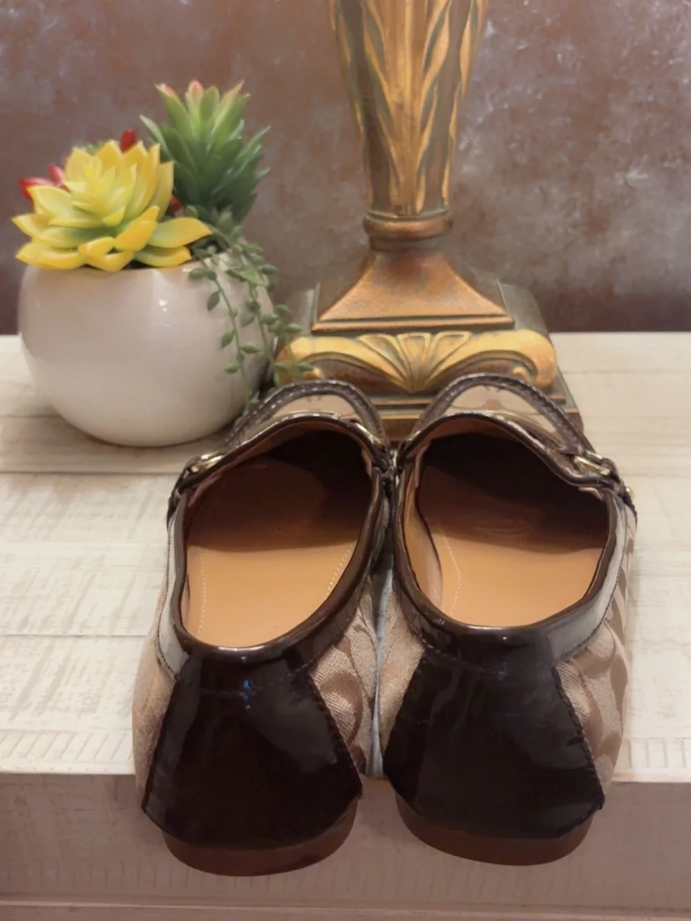 Like New ~ Coach Brown Signature Print Loafers (see flaw comment)~ Size 10